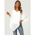 thumbnail image 4 of DARING DIVA Women's Flowy V Neck Chiffon Blouse Asymmetrical Top M White, 4 of 7