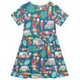thumbnail image 2 of FORMRS Girls Short Sleeve Dress Summer Casual Round Neck A-line Beach Sundress, Sizes 2T-8T, Green Cartoon Truck Pattern, 2 of 8