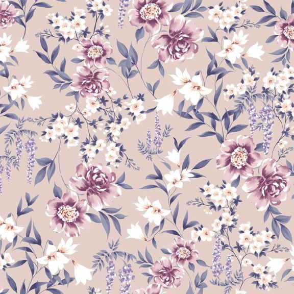 Poly Moroccan Fabric, Printed Flowers, Blush with Desert Rose, By the Yard
