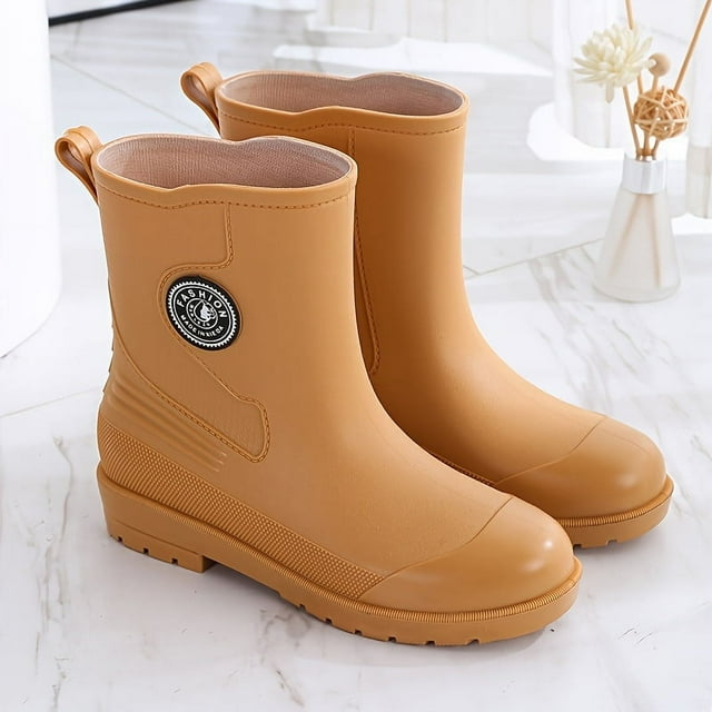 KEINXS Festive Women‘s PVC Rain Boots Pure Color Round Toe Waterproof and Durable