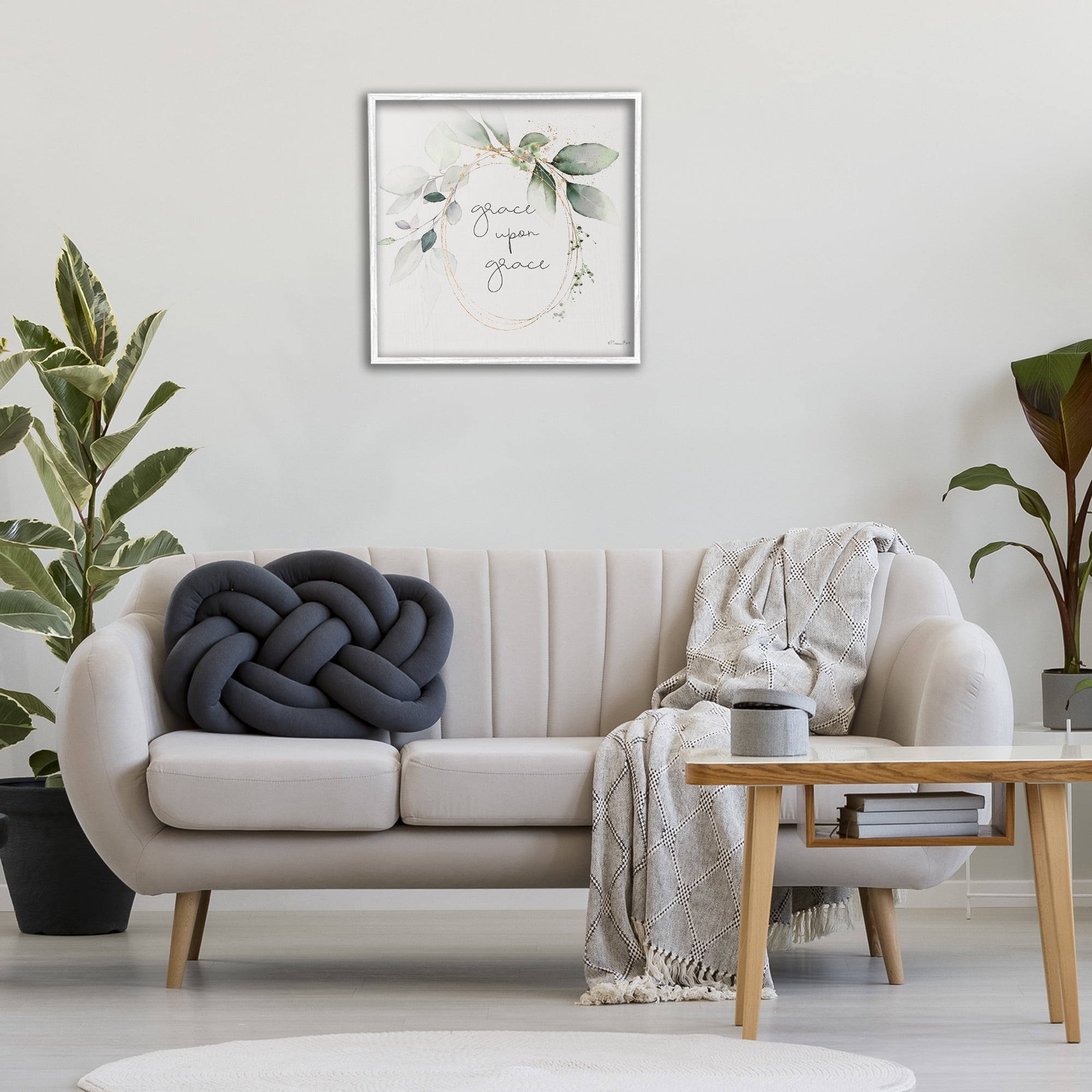 Stupell Industries Grace with Soft Leaves Botanical & Floral Painting White Framed Art Print Wall Art, 24 x 24