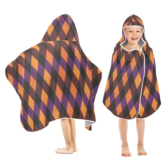 joogoo Orange Checkered Kids Hooded Beach Towel Baby Bath Towel 23.5"x50"