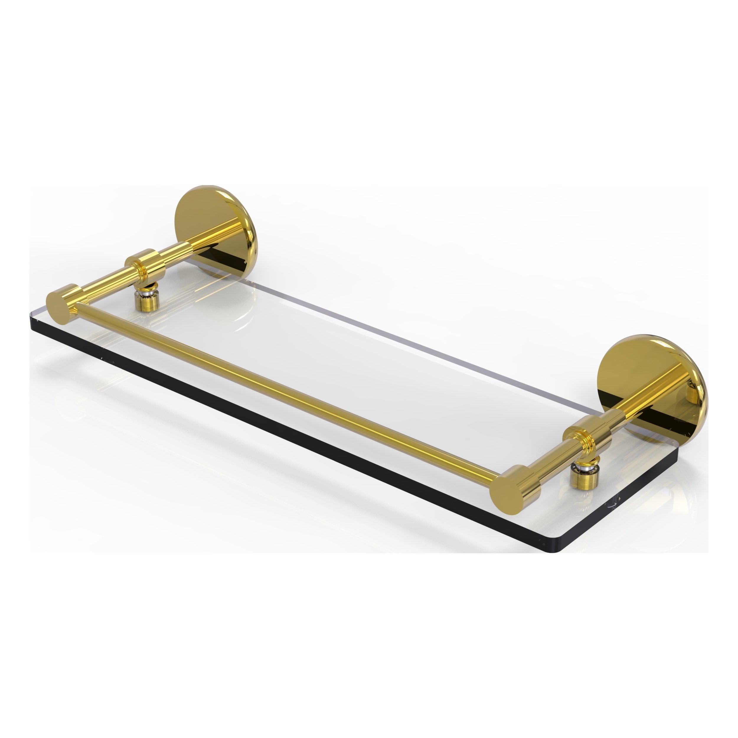 16in Tempered Glass Shelf with Gallery Rail in Polished Brass