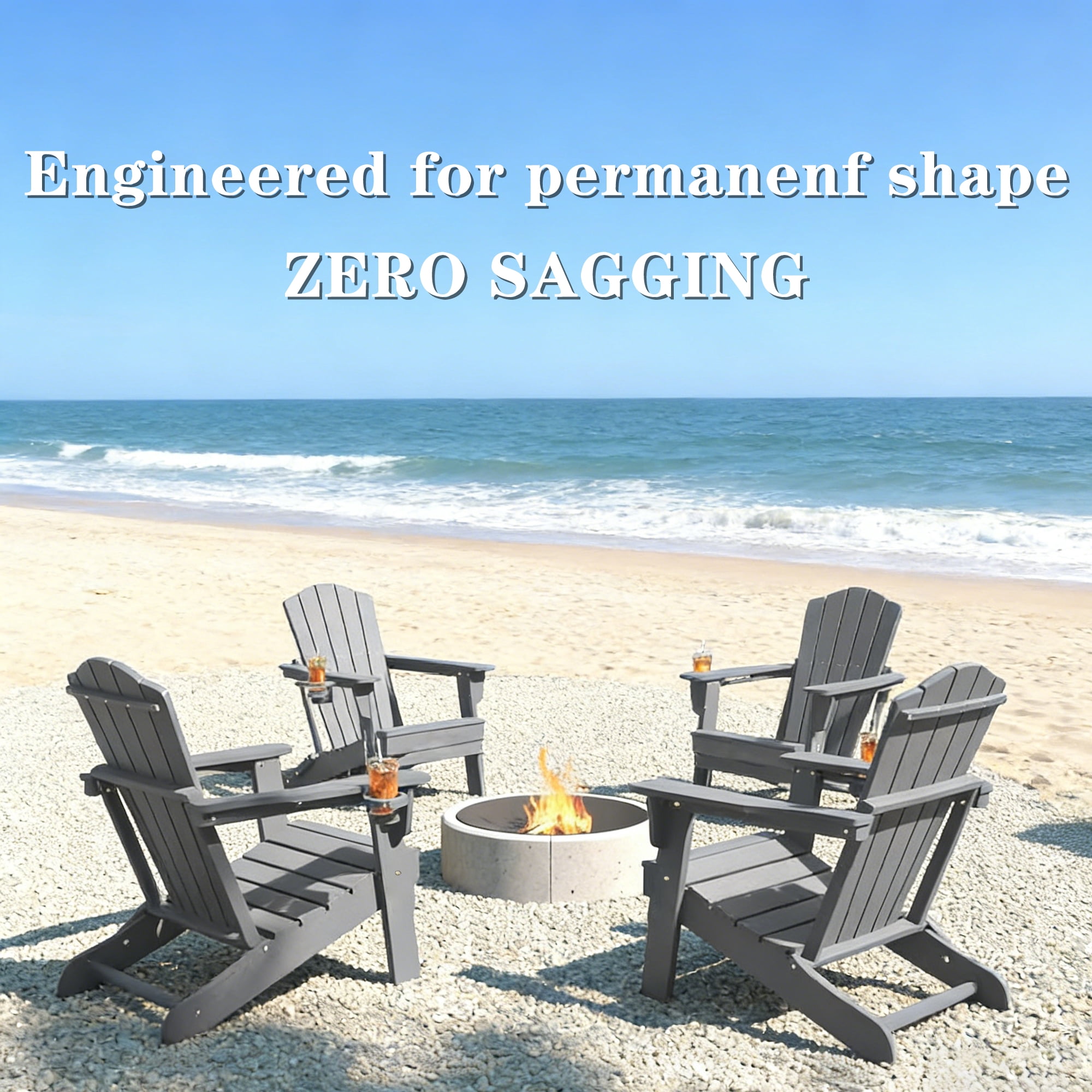 Nalwort Adirondack Chairs, Outdoor Wooden Lawn Chairs with Cup Holder, Patio Chair for Garden,Yard,Poolside,Backyard, 350lb Weight Capacity (Gray)