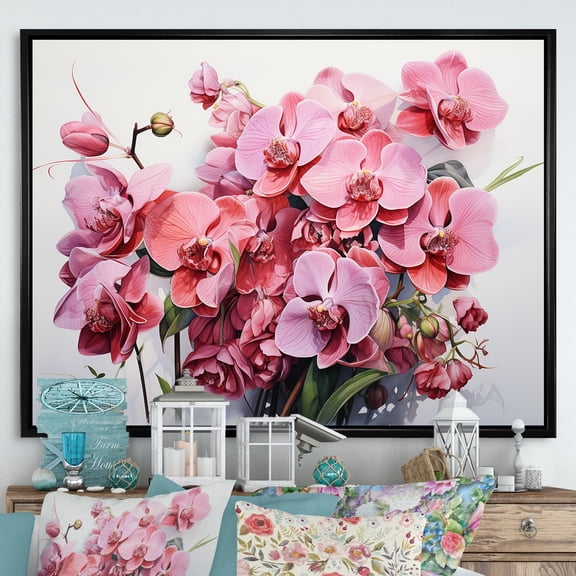 Designart "Orchids In Minimalistic Dream" Orchids Floater Framed Wall Decor