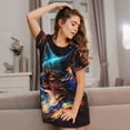 thumbnail image 6 of Women Nightgowns Short Sleeve Night Gowns Sleep Shirt Nightshirt Sleepwear, Wolf Galaxy Fire Space, 6 of 7
