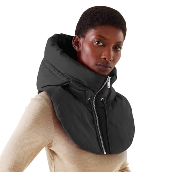FNGZ Hooded Fake Collar Padded Vest | Vest Sleeveless Zip Up False Padded Gilet | Women False Vest Sleeveless Zip Up False Hooded Mock Collar Padded Gilet Lightweight Winter Detachable Half Vestcoat