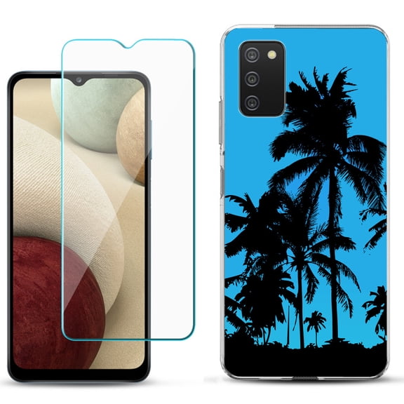 Slim-Fit TPU Phone Case Compatible with Samsung Galaxy A02s, with Tempered Glass Screen Protector, by OneToughShield ® - Tropical Summer