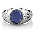 thumbnail image 3 of Gem Stone King 4.00 Ct Oval Blue Lapis 925 Sterling Silver Dad Father's Day Gift Men'sRing, 3 of 5