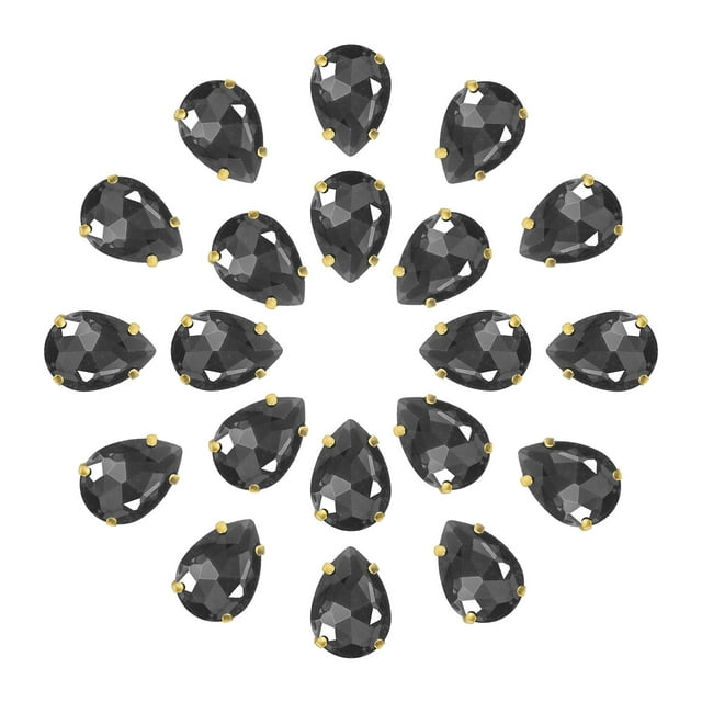 Unique Bargains 20Pack Teardrop Sew on Rhinestone - 18x13mm Glass Teardrop Crystal Rhinestones in Gold Prong Setting (Gray)