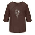thumbnail image 4 of OKBOP Womens Tops 3/4 Sleeve Brown Floral Crew Neck Cotton and Linen T-Shirts Plus Size Ladies Shirts, 4 of 4