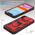 thumbnail image 2 of JTCASES for iPhone 11 Case, Sliding Camera Cover+ Rotating Ring Kickstand + Magnetic Car Mount + Inside Card Holder, Bracket Shockproof Frame Anti-drop PC TPU Heavy Duty Protection, Black/Red, 2 of 11