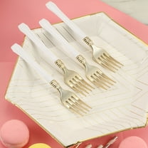 BalsaCircle 24 Pieces 7" Metallic Gold Plastic Forks White Handle Disposable Tableware Party