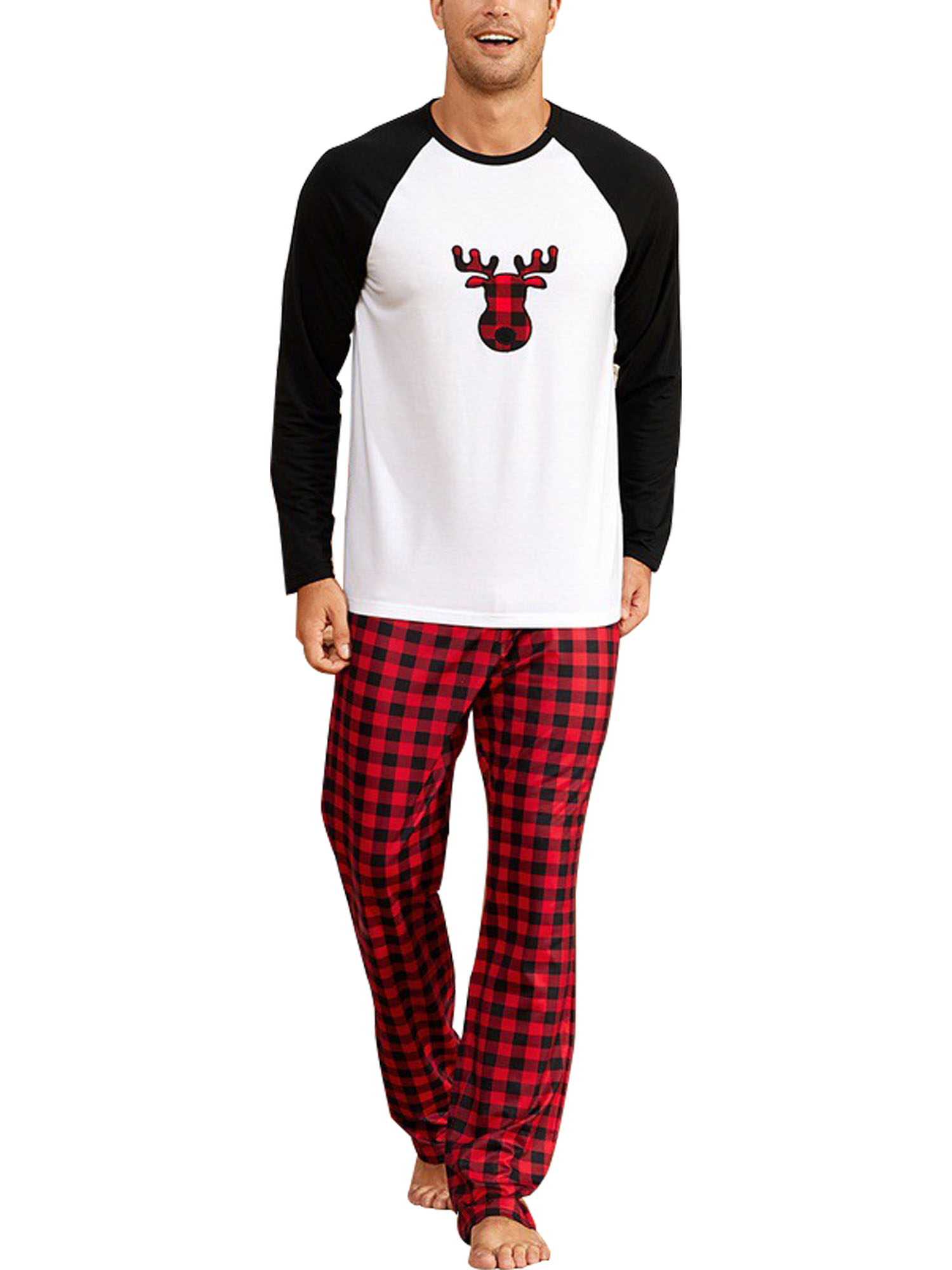 Matching Family Pajamas Sets Christmas PJs Funny Letter and Plaid Printed Long Sleeve Tee and Pants Loungewear