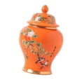 thumbnail image 4 of Jarrón decorativo de cerámica de 7 pulgadas con tapa para jengibre y porcelana Naranja, 4 of 9