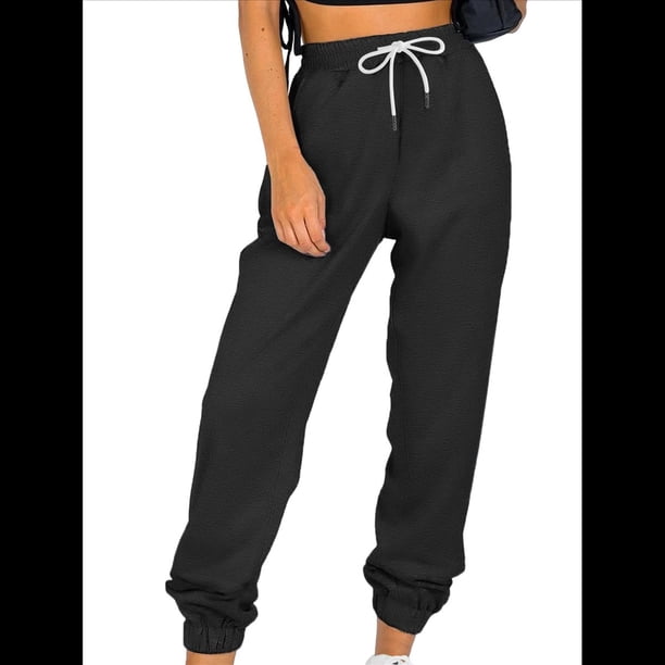 Pantalones Deportivos Holgados para Mujer, de Otoño, para Entrenamiento, de Cintura Alta, Cómodos y Deportivos. Negro M