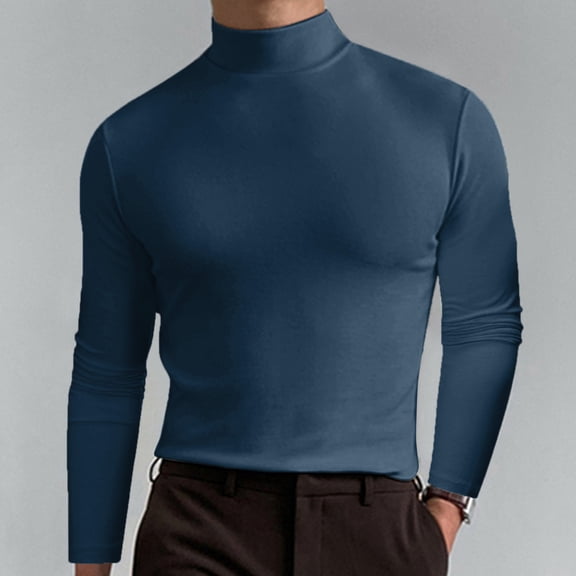 Men's Elegant Turtleneck Tops Solid Color Long Sleeve T Shirts Slim Fit Basic Tees for Formal and Casual Outfits Undershirt