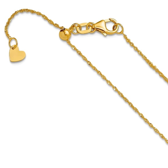 14k Solid Yellow Gold Adjustable .95mm Sparkle Singapore Chain Necklace 22 Inch Chain Necklace for Women and Men