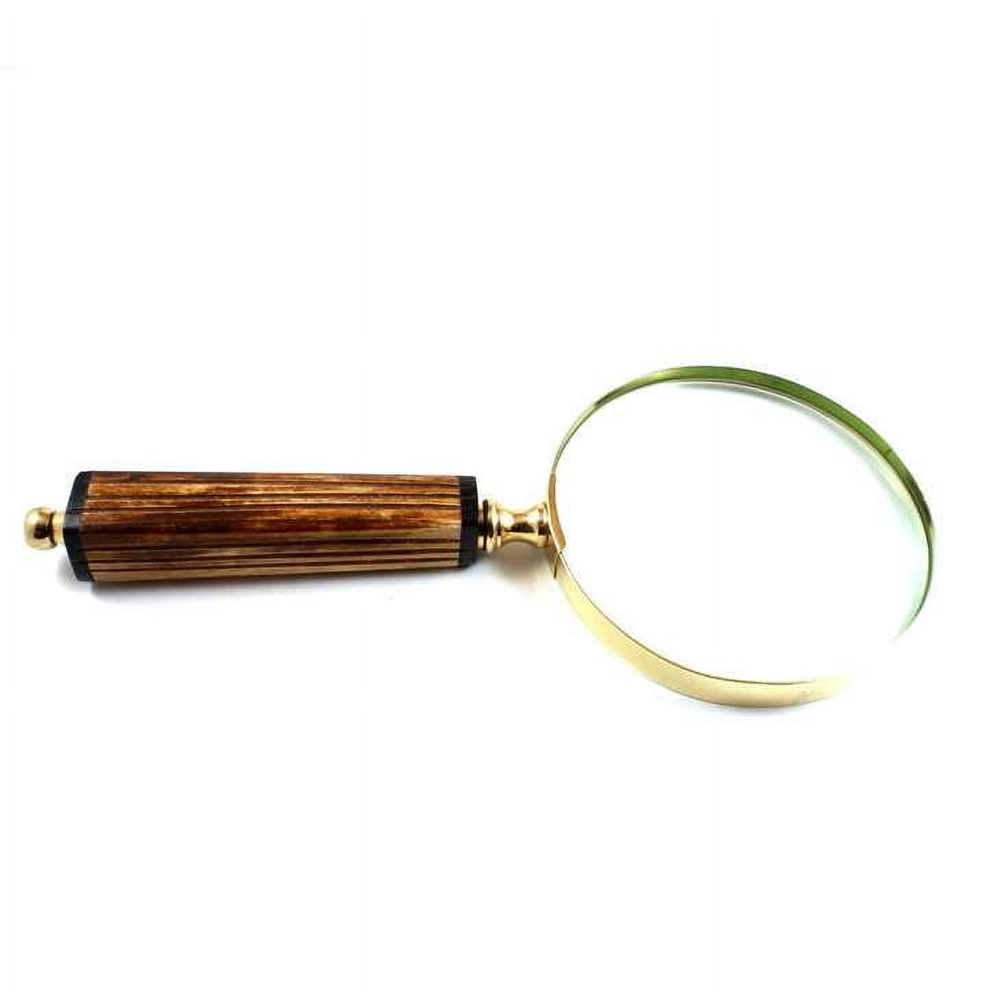 Maritime Treasures 4 Inch Brass Nautical Magnifier with Brown Square Handle Grip Glass Lens for Gifts for Christmas Graduation New Year
