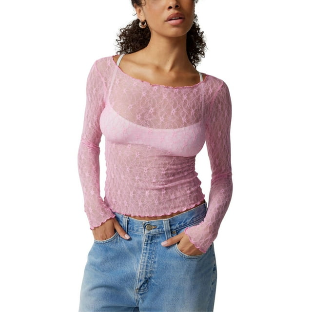 Faithtur Femmes Été Pures Crop Tops Manches Longues Équipée Dentelle Courte Sortir Tops pour Parti