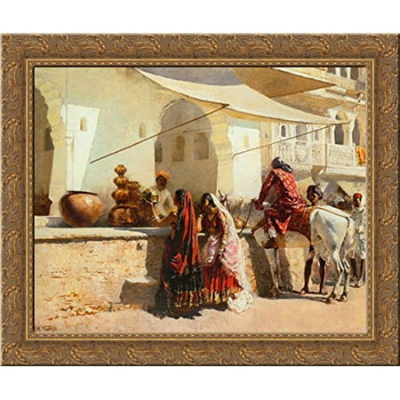 A Street Market Scene, India 23x20 Gold Ornate Wood Framed Canvas Art by Weeks, Edwin (Best Wood In India)