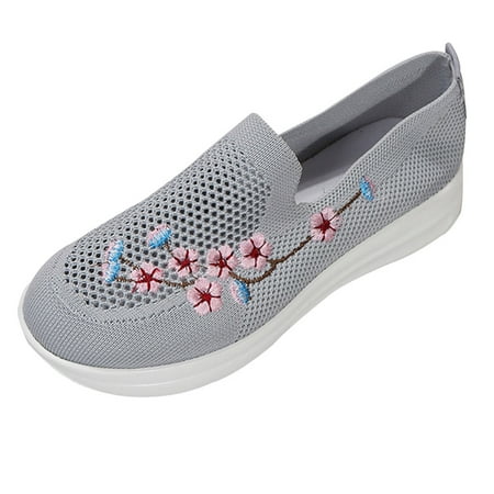 

mesh Sneakers for Women Ladies Fashion Embroidered Mesh Breathable Comfortable Thick Sole Casual Sports Shoes Grey