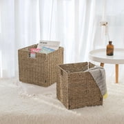 StorageWorks Natural Seagrass Storage Basket, Wicker Storage Baskets, Seagrass Woven Basket, 2-Pack, Large, 11.8"x 11.8 "x 11.8" (With Extra Gift Lining)