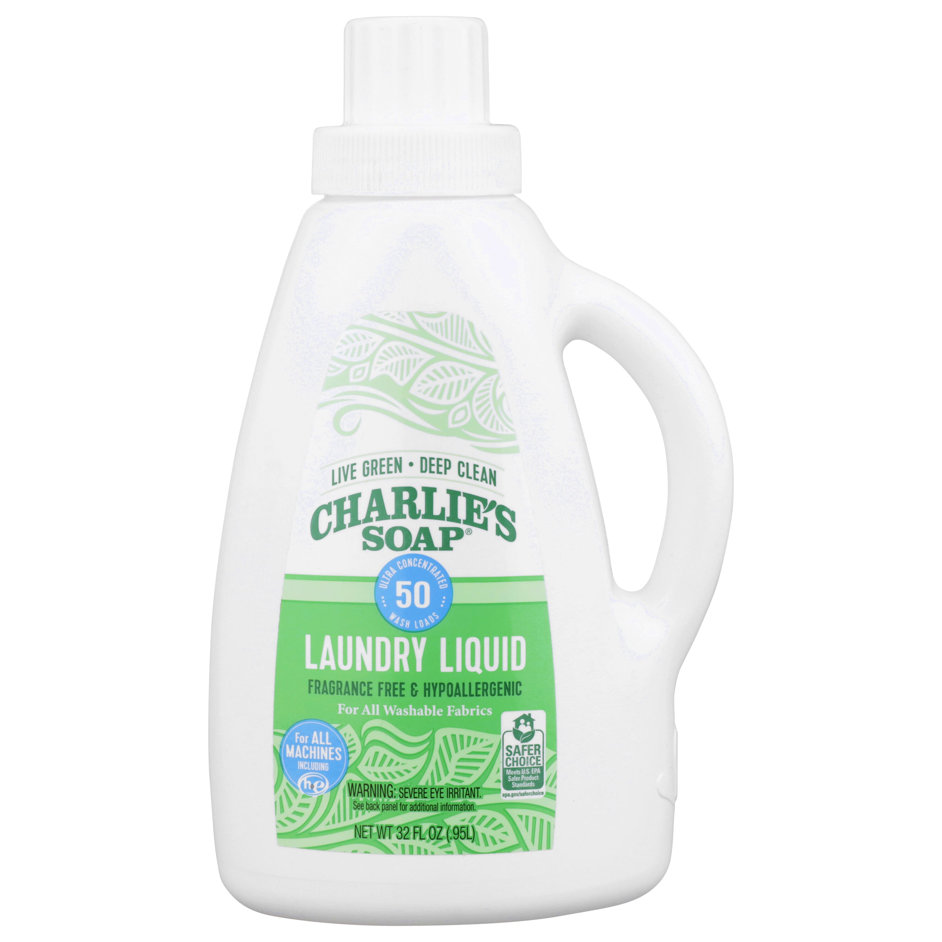 Charlie's Soap, Laundry Liquid Detergent 50 Loads, Unscented, 32 oz