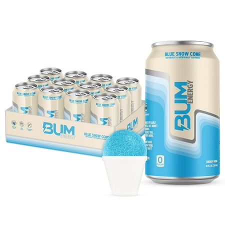 Raw Nutrition BUM Energy Drink  112 mg Natural Caffeine  Blue Snow Cone  12 fl oz  12 Pack