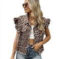 thumbnail image 3 of Gilet en Denim à Poignets en Bois Imprimé Léopard pour Femmes, Chic Décontracté avec Poches à Rabat, TG, 3 of 10