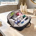 thumbnail image 3 of WANDF Travel Makeup Bag,Large Toiletry Bag for Women,Waterproof PU Leather Cosmetic Bag,Flat Open Portable Cosmetic Organizer for Skincare, Brushes,Travel Essentials(Black), 3 of 11