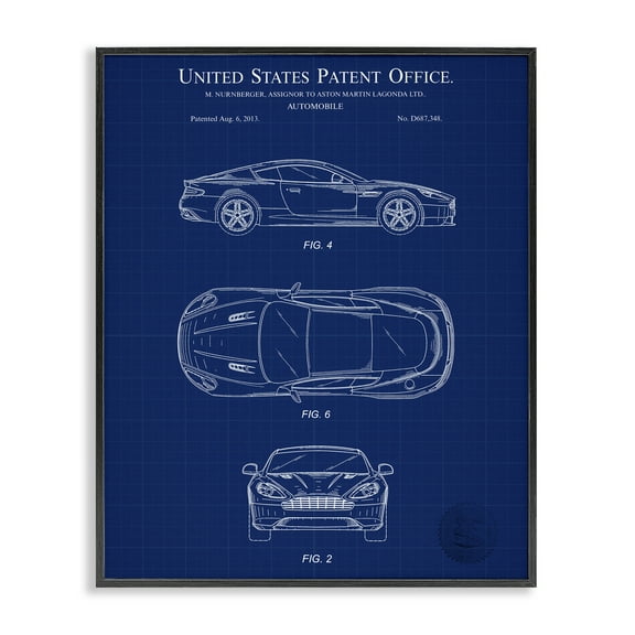 Stupell Industries Automobile Patent Blueprint Transportation Painting Black Framed Art Print Wall Art, 11 x 14