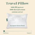 thumbnail image 3 of Goose Down Travel Pillow - Filled with 800 Fill Power European Goose Down, Egyptian 300 Thread Count 100% Cotton Cover for Plane car & Home - Made in USA - 12"x16", 3 of 7