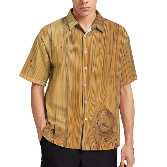 Wood Grain Texture Men's Shirt Short Sleeves Printed Button Down Summer Shirts