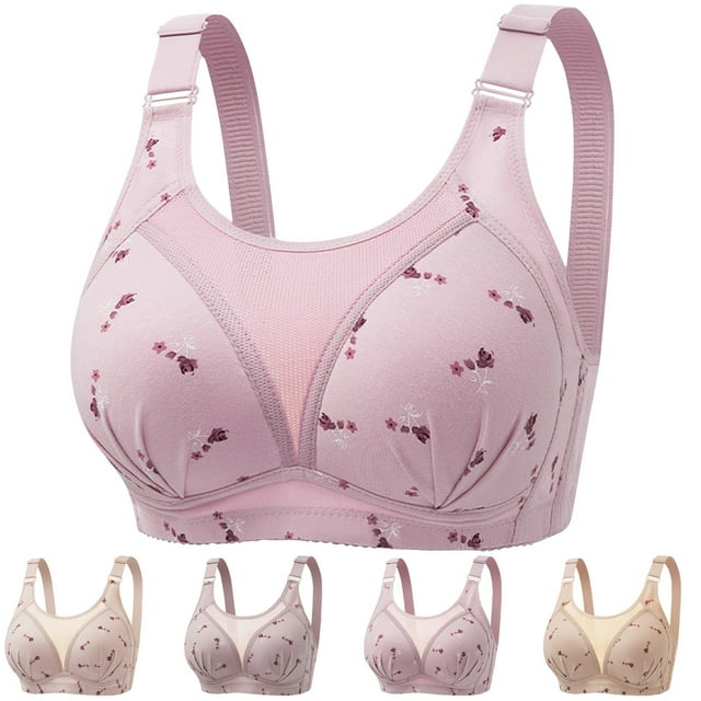 SYVGVA Womens Bras Plus Size Print Side Support Gathered Thin Strapless Style Bra For Women,Gray,M