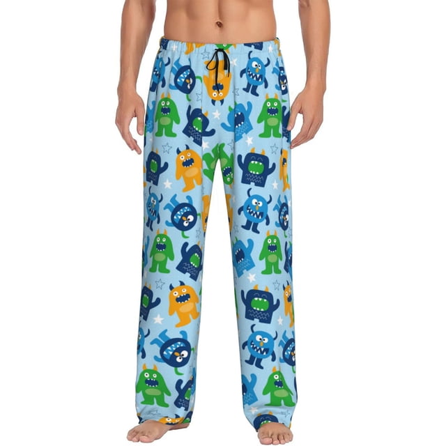 Kdxio Cartoon Monster Print Mens Pajama Pants Set Sleep & Lounge Pants, PJ Bottoms with Pockets and Button Fly-XX-Large