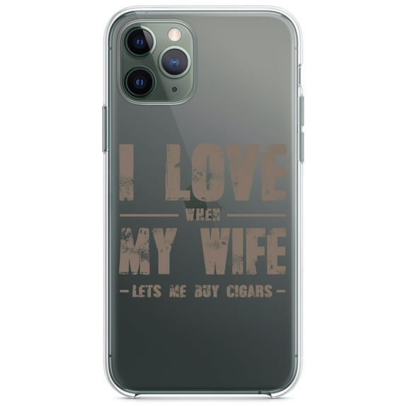 DistinctInk Clear Shockproof Hybrid Case for iPhone 12 MINI (5.4" Screen) - TPU Bumper Acrylic Back Tempered Glass Screen Protector - I Love When My Wife Lets Me Buy Cigars