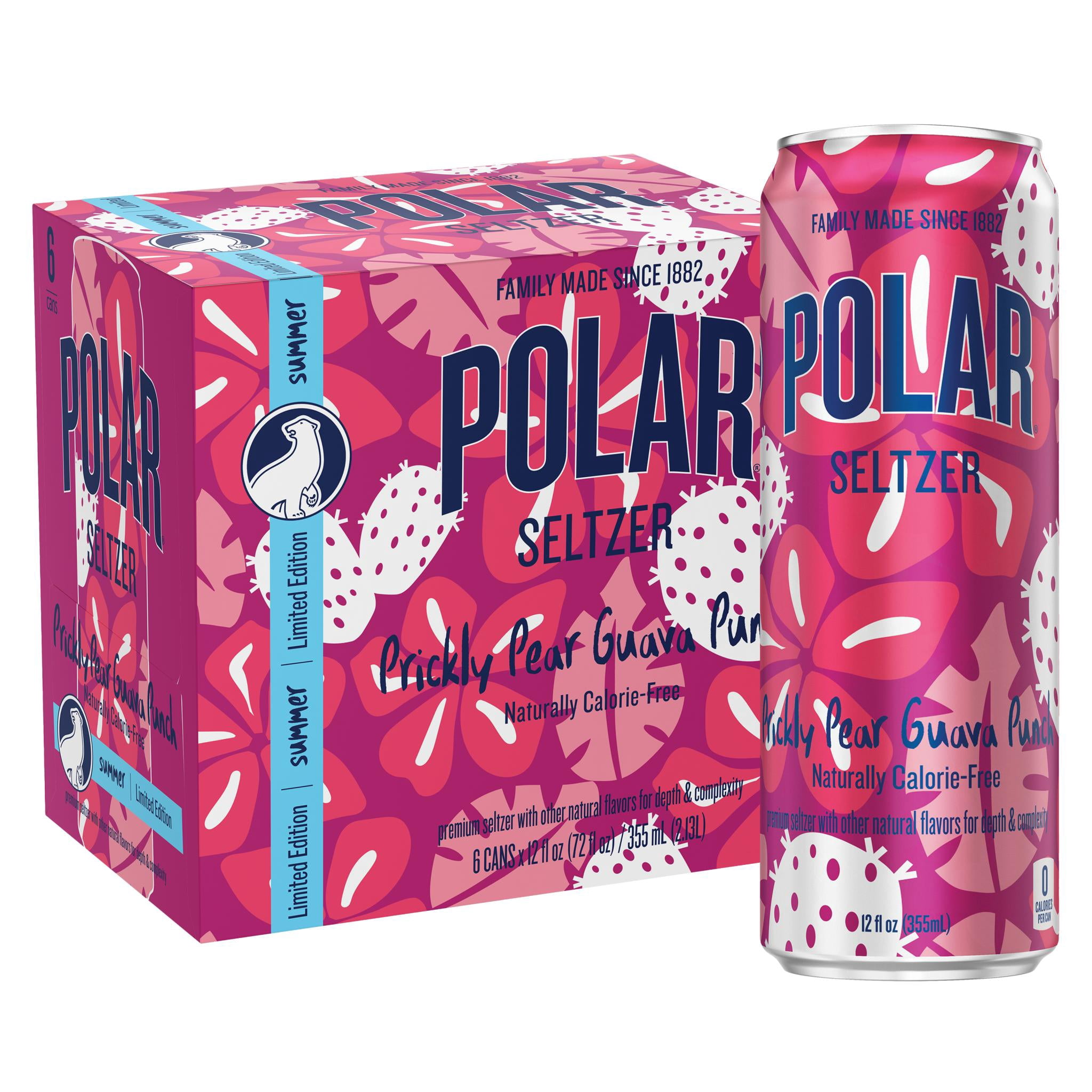 Polar Zero Calorie Prickly Pear Guava Punch Sparkling Seltzer Water, 12 fl oz, 6 Pack Cans