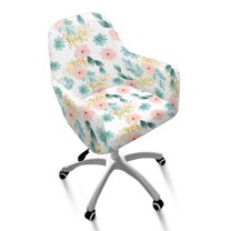 Whosucclay Flower Leaf Print Swivel Armrest Curved Back Cover, Universal Elastic Office Chair Slipcovers, Stretch Wingback Dining Chair Cover Protector, for Vanity Living Room