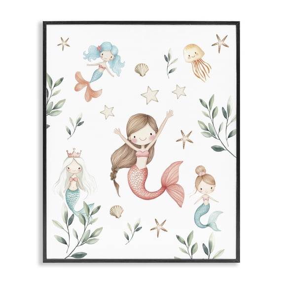Stupell Industries Coastal Underwater Mermaids Adventures Black Framed Giclee Art, 11 x 14, by Christine Simpson Art