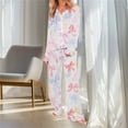 thumbnail image 2 of PRINxy Women's Fashion Allover Print Long Sleeve Lapel Pajama Set, Button Up Top & Trousers, Stylish Cozy Daily Home Nightwear for Ladies Pink XL, 2 of 8
