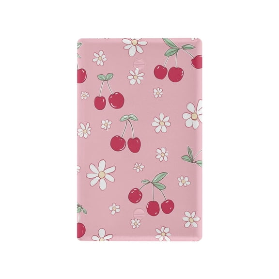 Yayeee Blank Wall Plate Cover 1-Gang 4.5"x2.7" Home Unused Decorative Outlet, Pink Cute Cherry Pattern