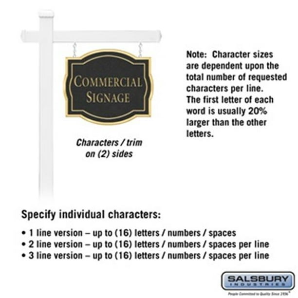 Salsbury 1541BGN2 2 Face Classique Blanc Post Signe Commercial avec des Caractères d'Or&44; Signe Noir - Aucun Emblème