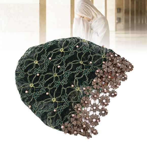 Qukaim Turban turban en satin brillant pour femme, chapeau unique à perles musulmanes, foulard confortable, décoration cadeau vert foncé, multicolore, 60_x_180_cm