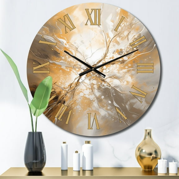 Designart "Chromatic Essence in Gold and Silver II" Abstract Oversized Wall Clock