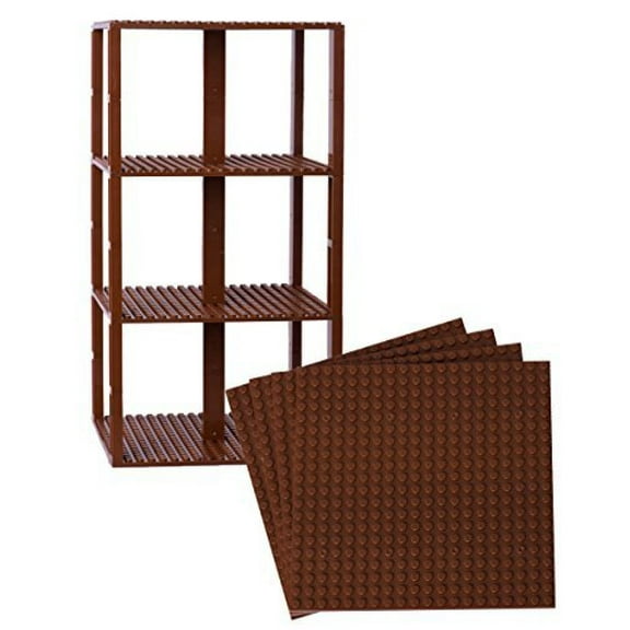Premium Brown Stackable Base Plates - 4 Pack 6" x 6" Baseplate Bundle with 30 Brown Bonus Building Bricks (LEGO® Compatible) - Tower Construction