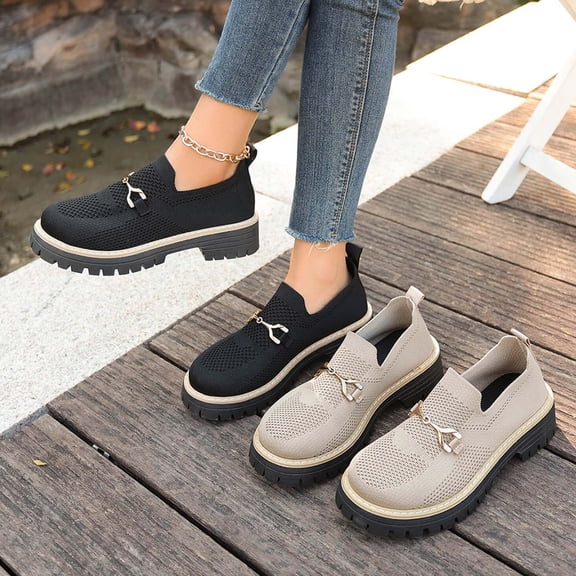 Fengqque Women's Mesh Penny Loafers Breathable Flat Shoes Round Toe Thick Soled Non-slip Slip-Ons Loafers for Women Gray 9.5(43)