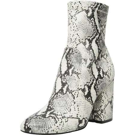 

MADDEN GIRL Womens Beige Snake Print Rally Almond Toe Block Heel Zip-Up Booties 7 M
