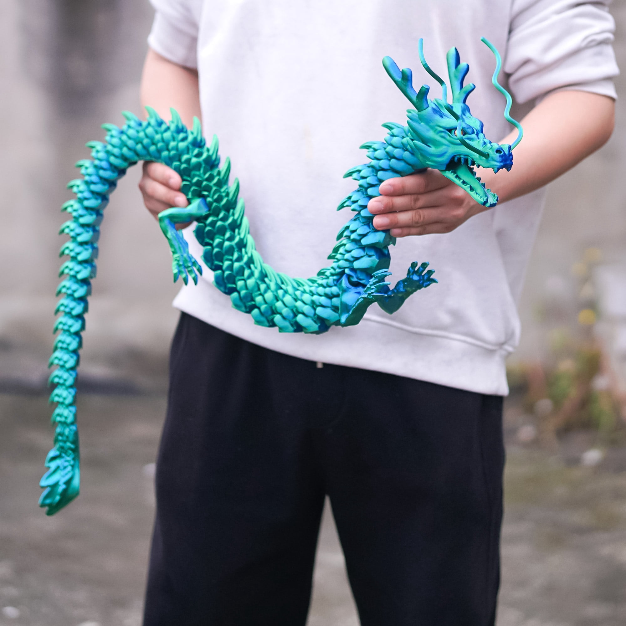 47.5inch 3D Printed dragon,Flexible Joint Animal lacertid Figurines,Realistic Eyes, Home Office Decor,Fidget Toy for Adults Teens Boy Festival Gifts