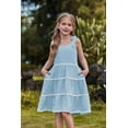 thumbnail image 6 of Arshiner Girls Summer Sleeveless Bow-Tie Straps Sundress Flowy Smocked Backless Tiered Lace Swing Midi Dress with Pockets, 6 of 7